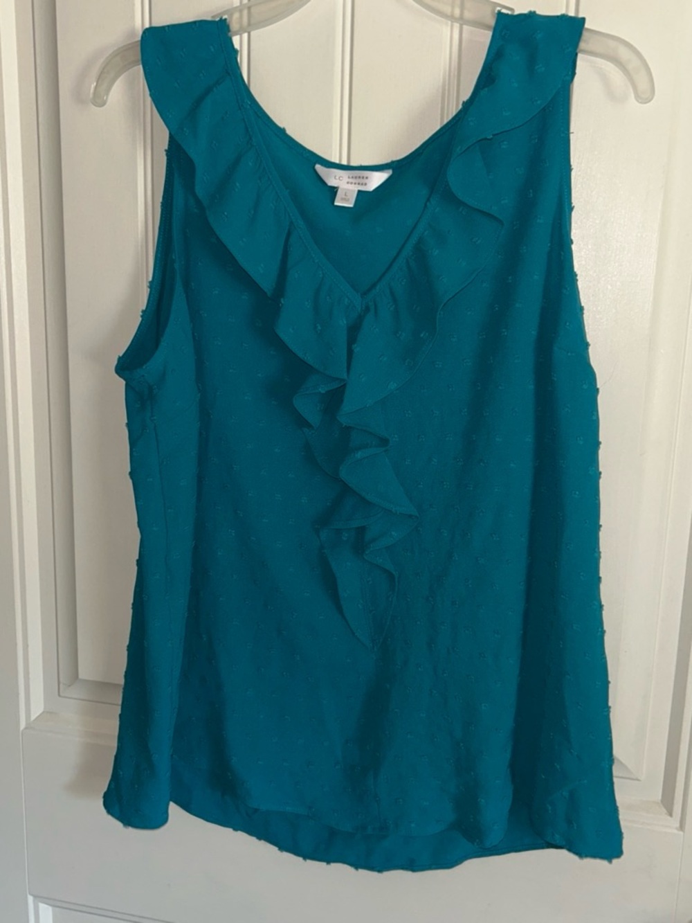 LC Lauren Conrad Teal Ruffle V-Neck Sleeveless Blouse